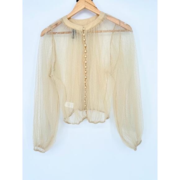 Windsor Sheer Mesh Button Top Cream Long Sleeve Romantic Fairy XS Silk Blend - Picture 1 of 9